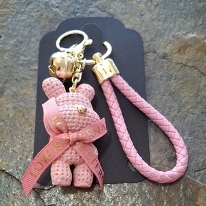 Pink Bunny Keychain/Bag Charm with Braided Strap